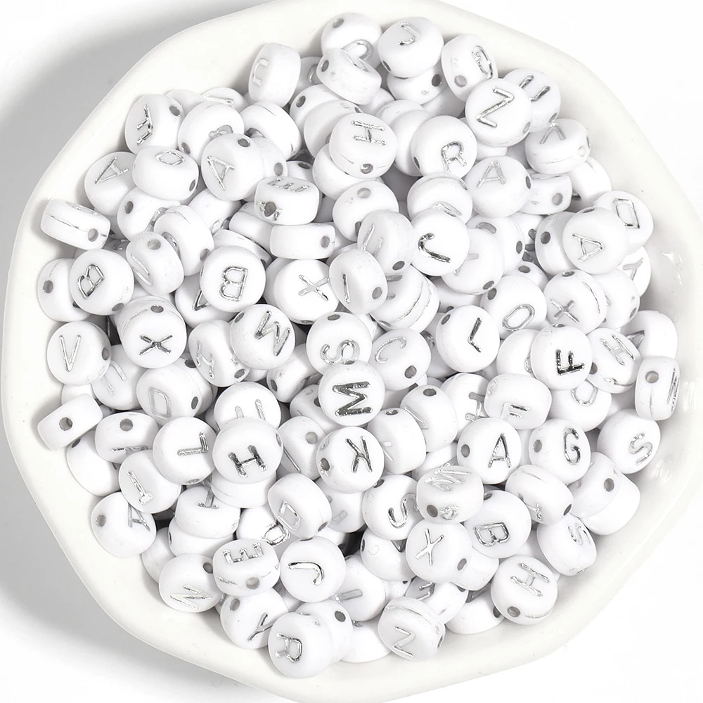 100 Stück/Lot runde, flache Acryl-Buchstabenperlen A-Z, englisches Alphabet, lose Abstandsperlen für Schmuckherstellung, DIY-Armband-Zubehör – Detail 4