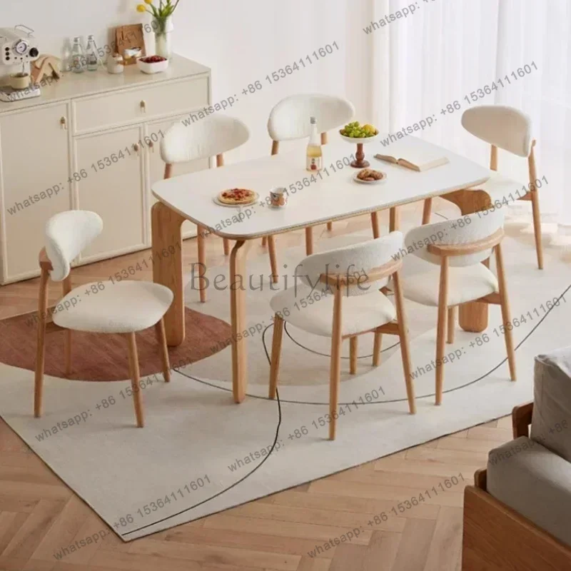Dining Room Furniture 1.4m Modern Cream Style Oak Solid Wood Long Table Nordic Rock Slab Dining Table Rectangle Solid Wood Chair