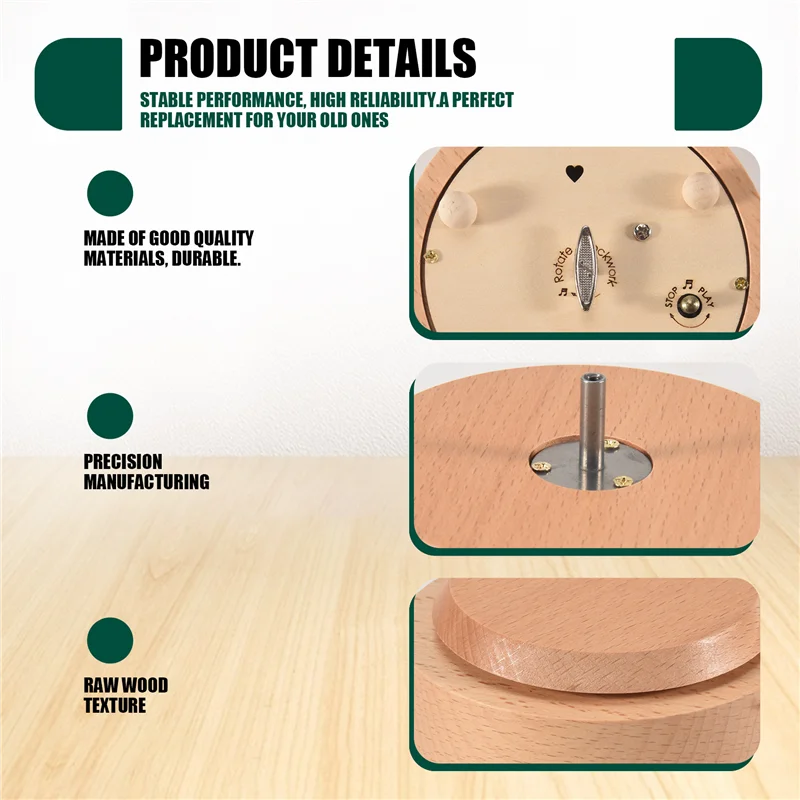 صندوق تشغيل الموسيقى الخشبي قاعدة مستديرة دوارة DIY الحرف الفنية لعيد الميلاد الحلي الزخرفية هدية للأطفال