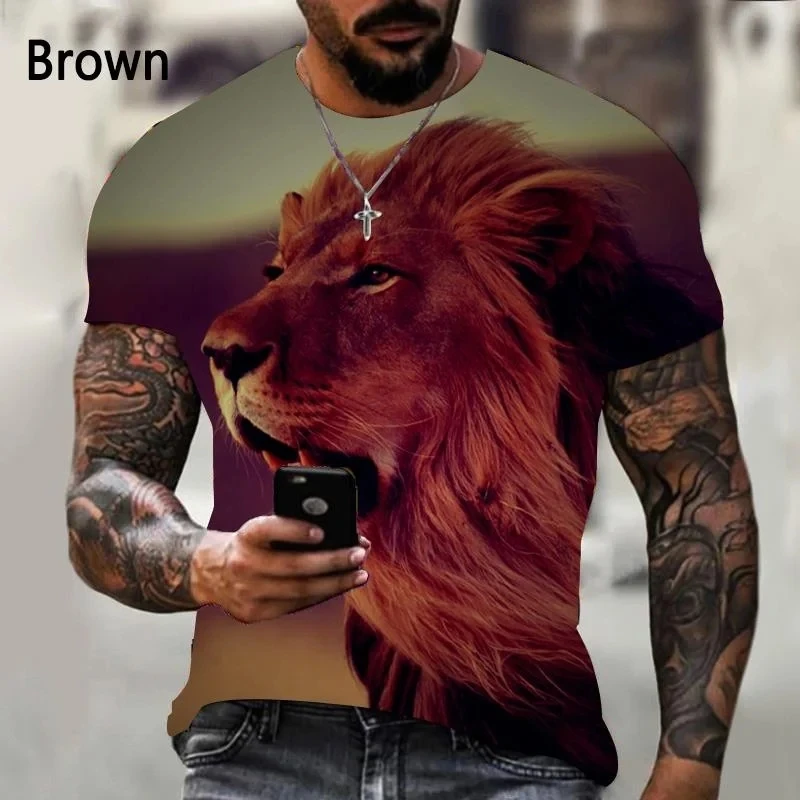 New Fashion Lion Pattern Printed Men's T-shirt Street Fashion Harajuku Round Neck Short Sleeve Large Comfortable Top image 6