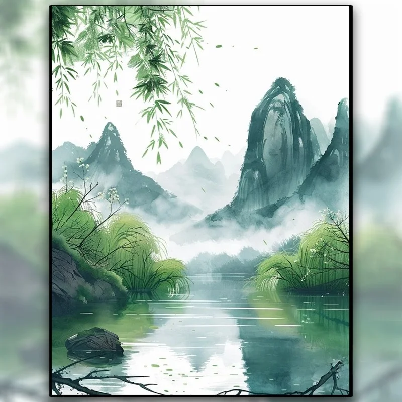 

New 2026 Printed Cross Stitch Diamond Painting 5D Living Room Handmade Embroidery Scenic View Chinese Style Thread Embroidery