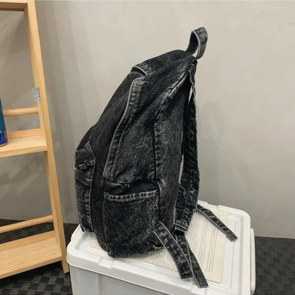 

Fashion Lightweight Denim Backpack Large Capacity Multi-pocket Shoulder Bag Solid Color School Bag Men