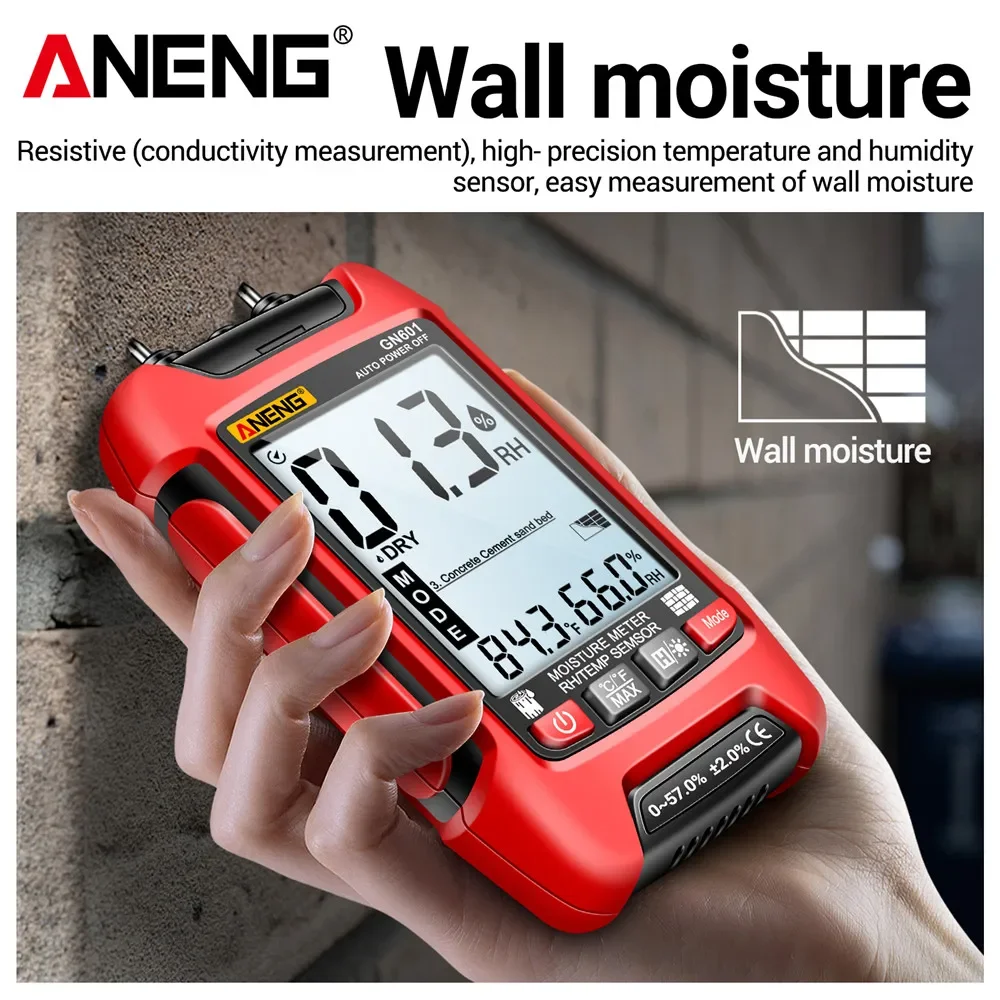 ANENG GN601 0 ~ 99.9% drewna higrometr 20.5% RH wyświetlacz miernik wilgotności drewna Multiscene pomiaru temperatury wilgotność sondy testery