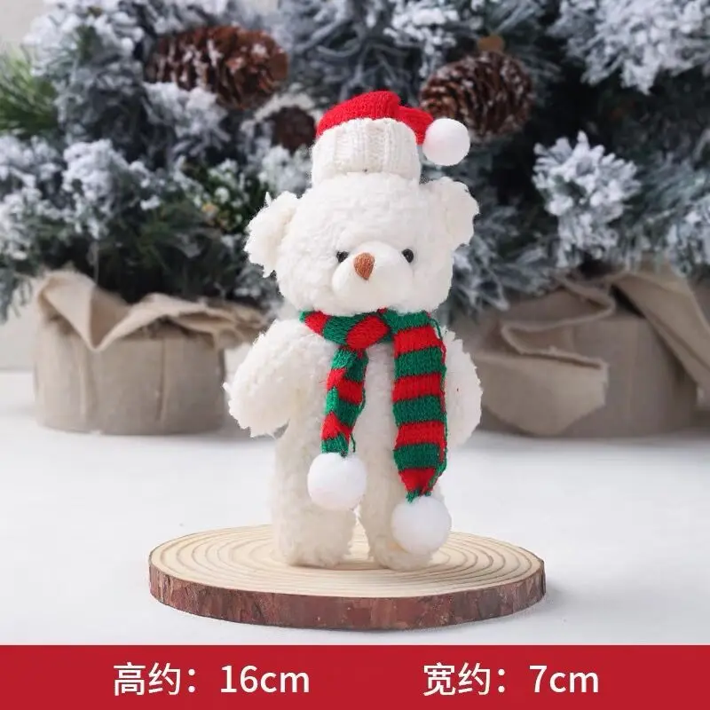 16cm Teddy Bear Plush Keychain Cute Scarf Christmas Hat Bear Home Decoration Accessories Christmas Tree Bouquet Pendant Gift
