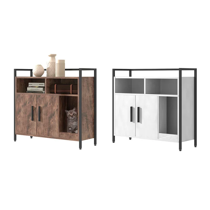 

Floral Pattern Wood Pet Furniture Hidden Litter Box Storage Rack Organizer for Living Room Cat Restroom