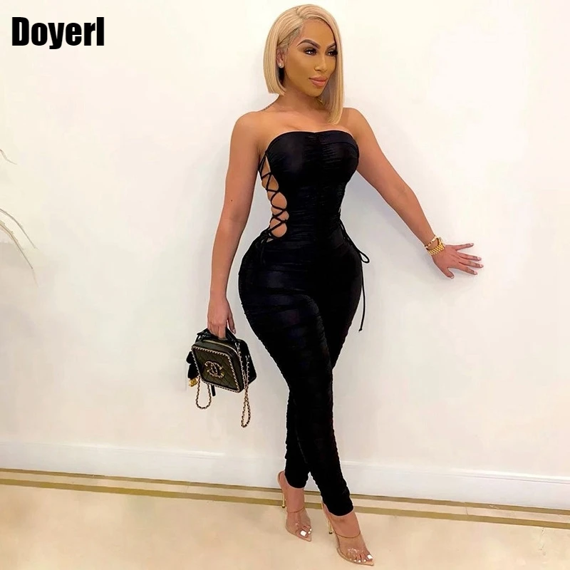 Clubwear Sexy Bodycon Jumpsuit Summer Outfits Lace Up Backless Jumpsuits for Women 2022 Party Night Club Rompers Womens Jumpsuit