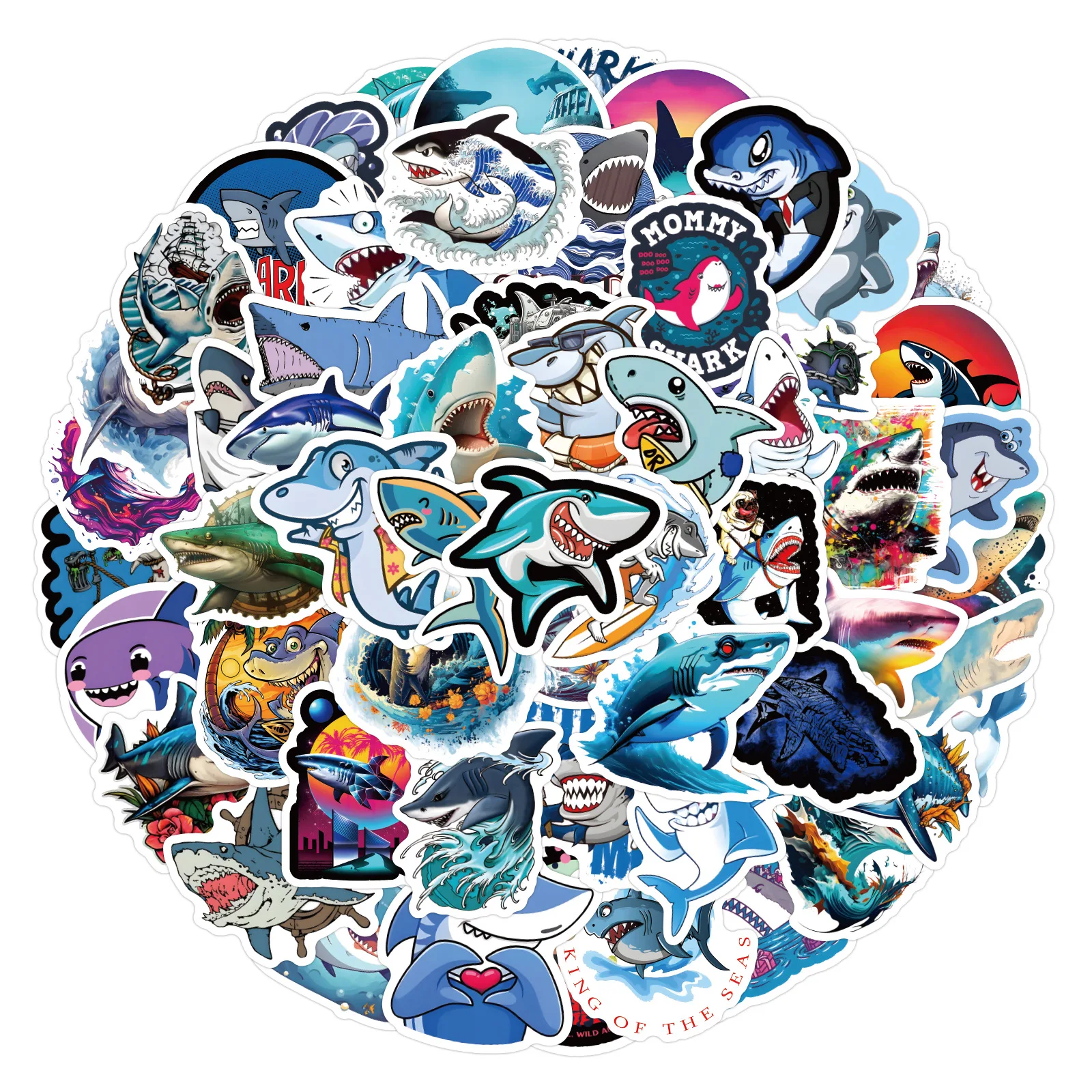 

10/60/120PCS Cool Shark Graffiti Stickers Cartoon Sea Animal Decal For Phone Laptop Guitar Helmet Skateboard Waterproof Sticker