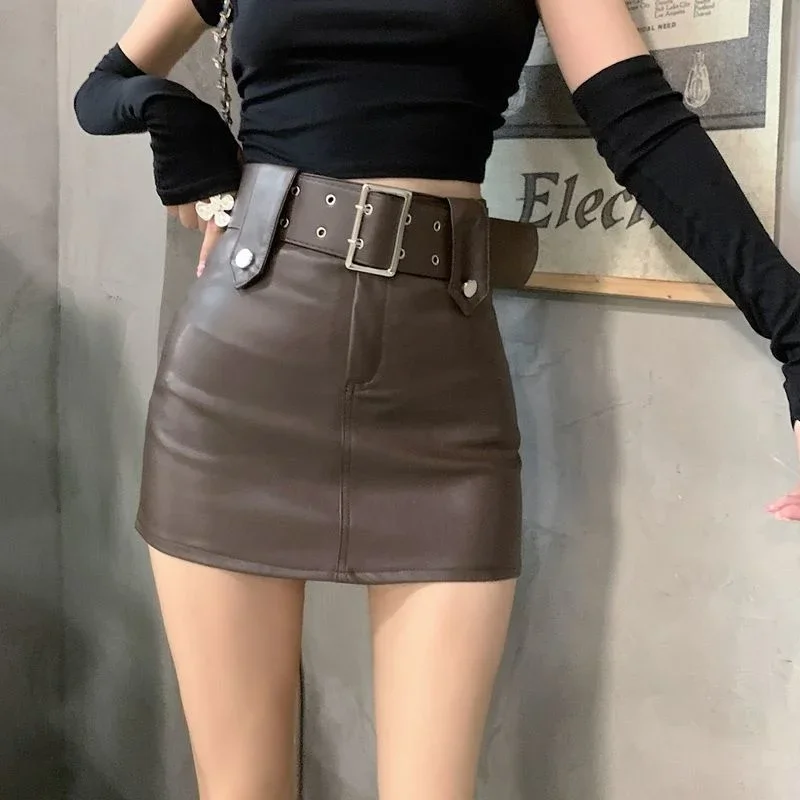 

Girl Small Skirts Women's High Waist Pu Leather Skirts A-line Short Skirt Ropa Mujer Mini Skirts Clothes for Women