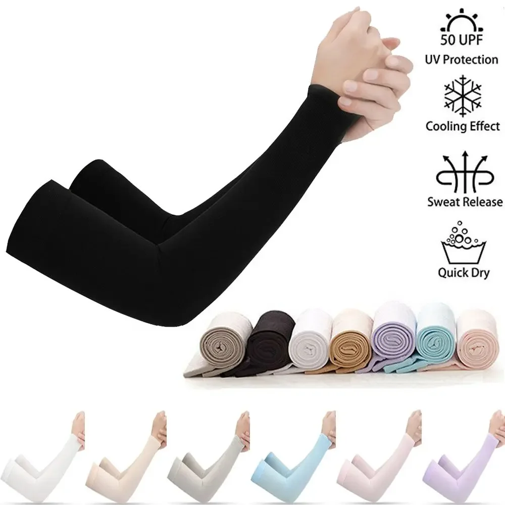 Mangas de hielo de 2 piezas, calentadores de brazo, deportes, protección solar UV, cubierta de mano, calentador de refrigeración para correr, pesca,