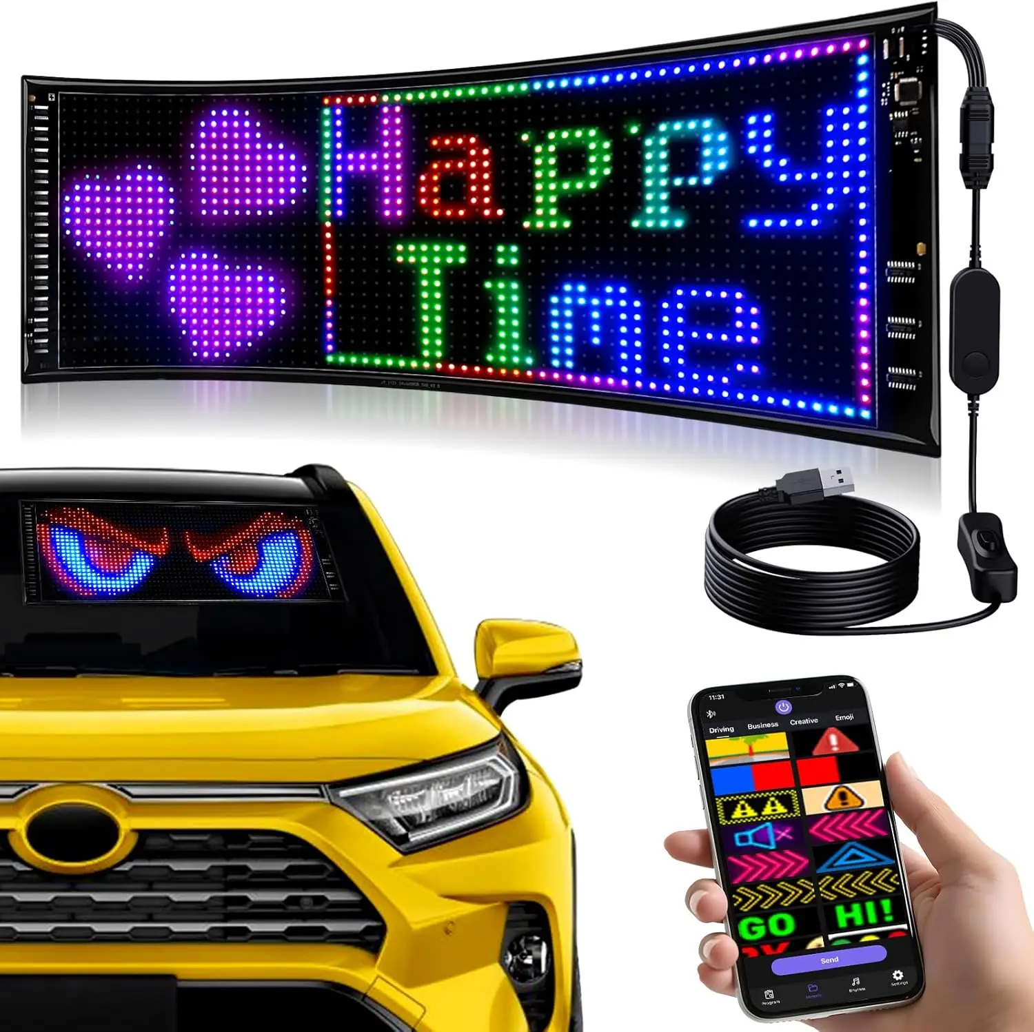 Aiopp Upgraded Double Row Matrix Panel LED Display Screen with App Control, Flexible Scrolling Programmable Sign for Car, Store