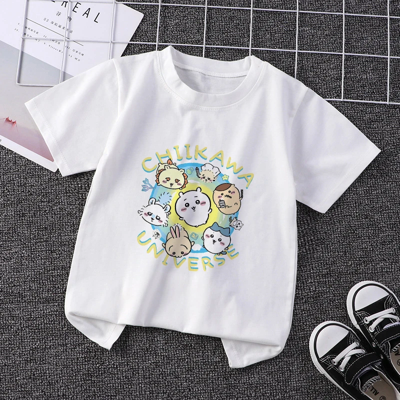 Chiikawa Children T-shirt Kawaii Usagi Hachiware T Shirt Cartoon Anime Tee Shirts Kid Boys Girls Casual Clothes Short Sleeve Top