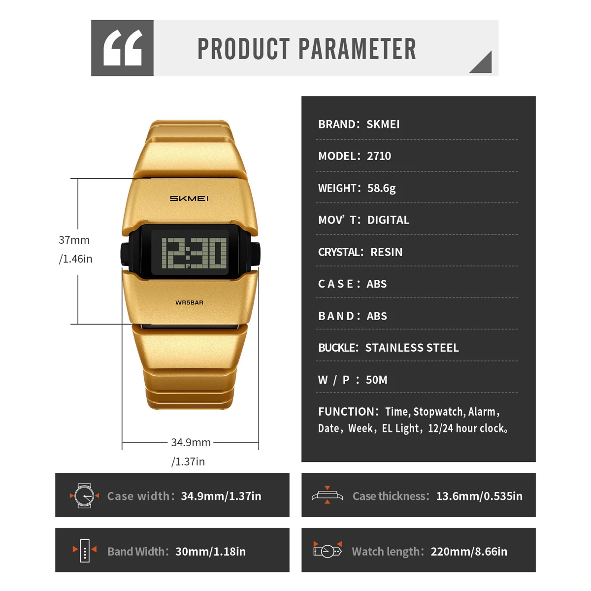 SKMEI 2710 New Sport Unique Dial Design Men's Electronic Watch Waterproof Luminous Timing Classic Digital Watch Reloj Hombre view 5