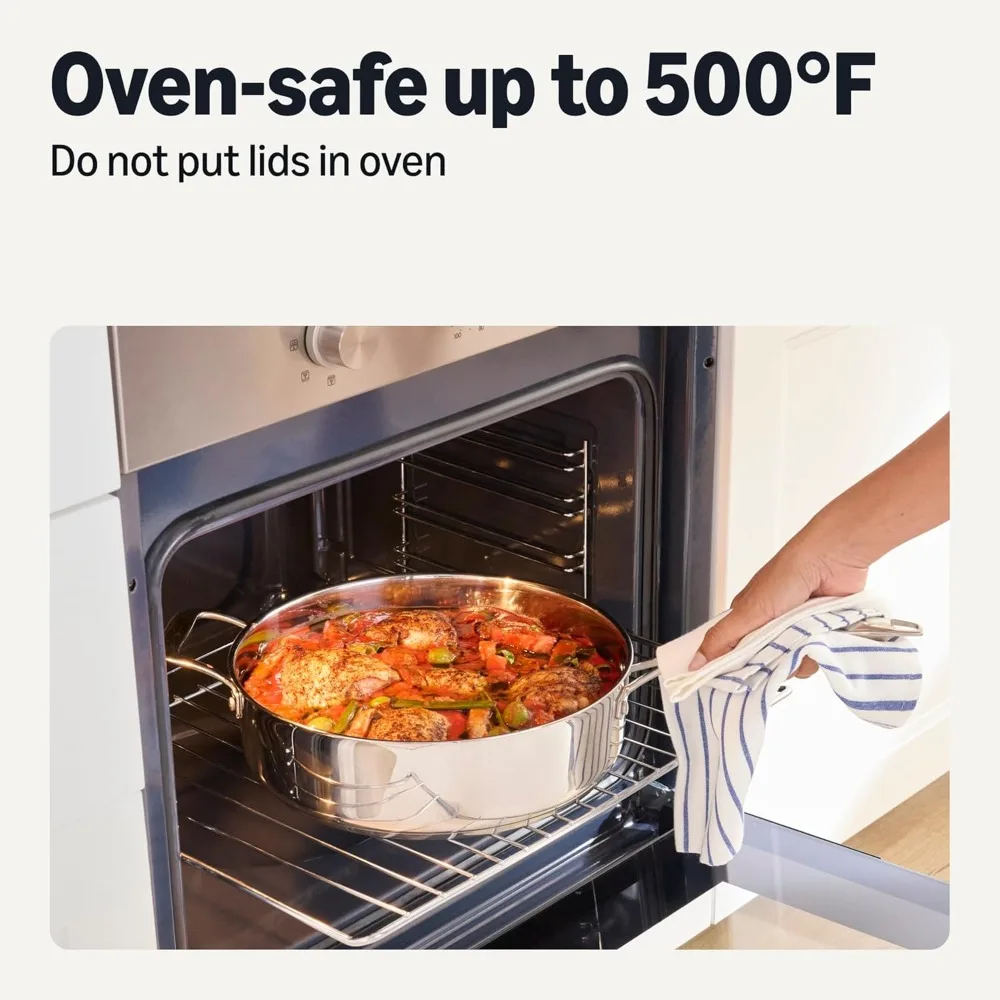 Premium 5-Piece Stainless Steel Cookware Set, Induction Compatible, Dishwasher-Safe for Home Chefs