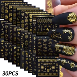 30Pcs Gold Bronzing Luxury Nail Art Sticker Set 6.5X5cm Lace/Geometric/Flowers Goldern Nail Transfer Sliders DIY Manicure Decal