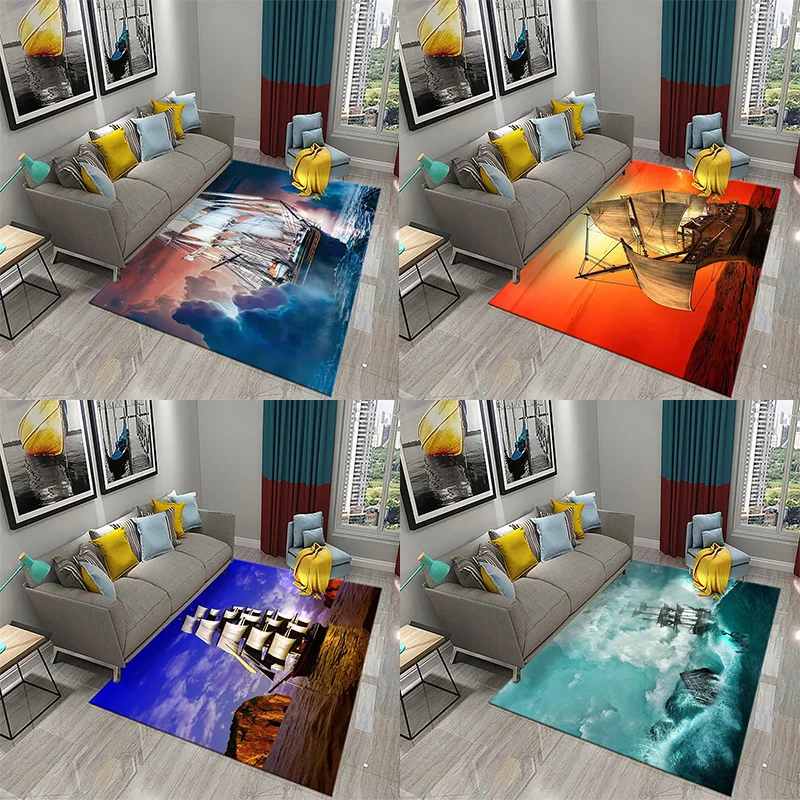 

Pirate Ship Rug With Dusk Art Design, Entrance Doormat, Bedroom Living Room Kitchen Bathroom Non-Slip