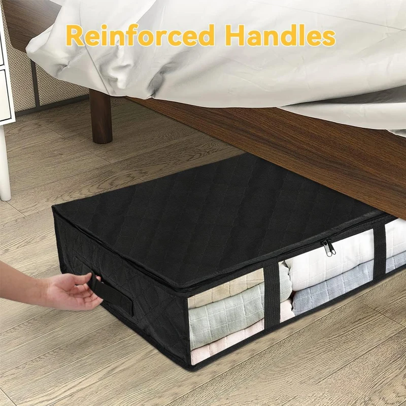 Underbed Storage Bags with Lid 40L Under Bed Storage Box Foldable Clothes Storage Bag Organizers with Clear Window for Duvets