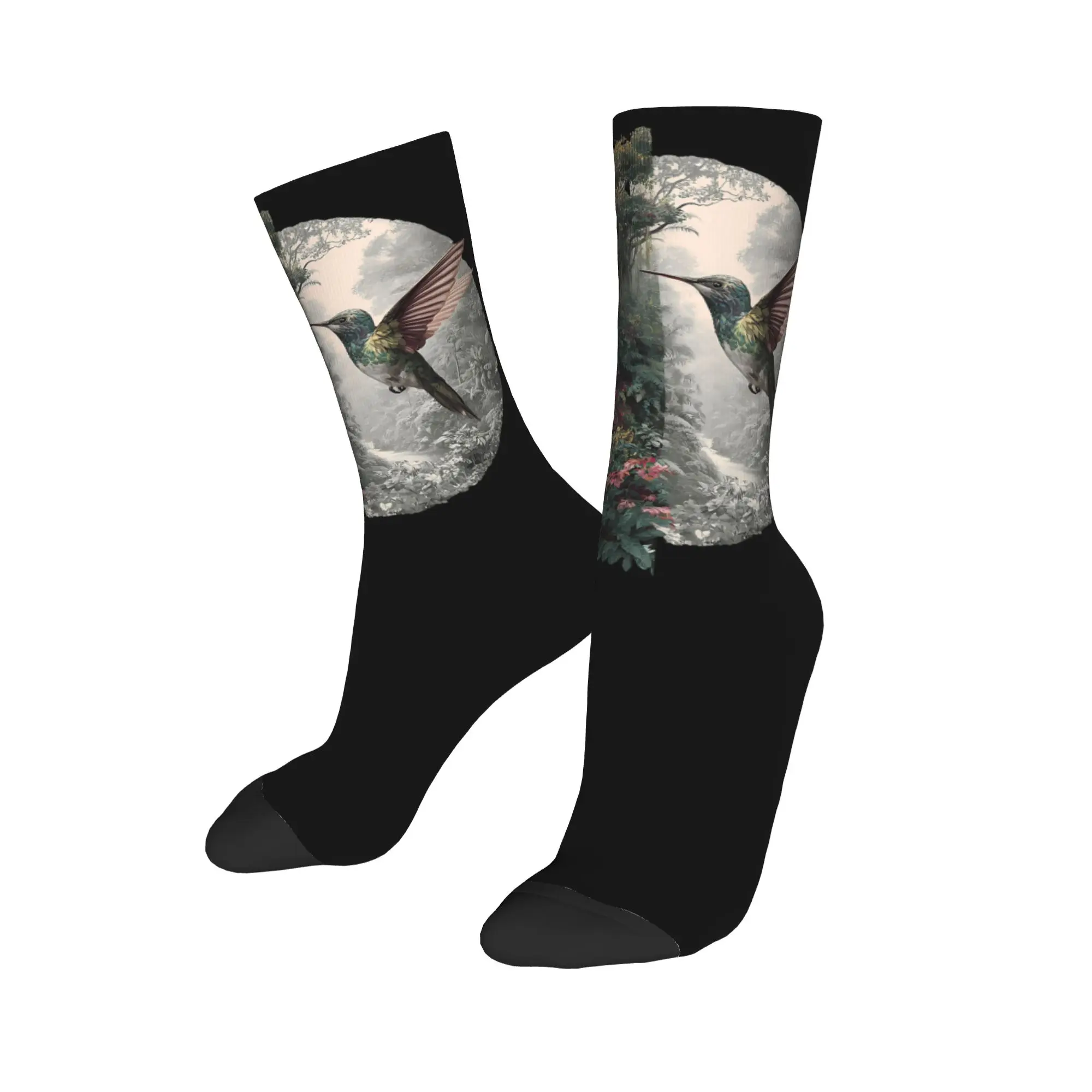 Funny Hummingbird Animal Lover Art Tropical Bird Football Socks  Polyester Middle Tube Socks for Unisex Non-slip