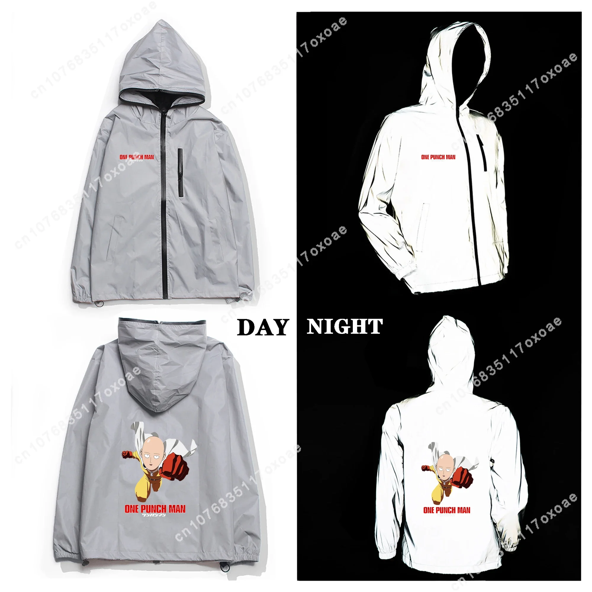 

One Punch Man Reflective Jacket Mens Womens Coat Hooded Windbreaker Pocket Jackets Anime Cartoon Manga Customization Hoodie