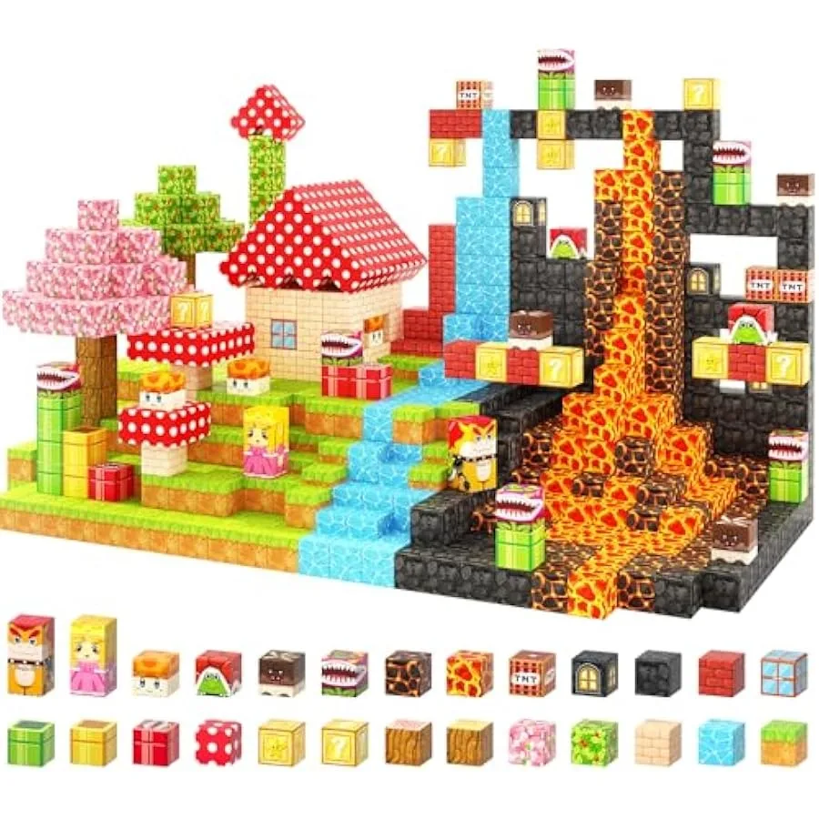 

110PCS Magnetic Blocks - Build Mine Magnet World Magic Teleport Pipes Set Building STEM Sensory Toddler Toys for 3+ Year Old Bo