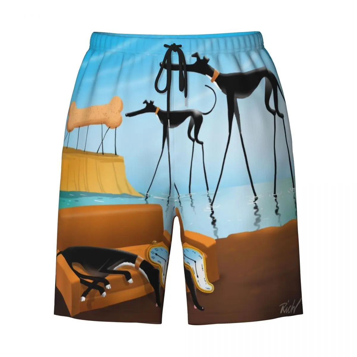 Bañador de galgo Lurcher para hombre, traje de baño de secado rápido, pantalones cortos con diseño de perro, Salvador Dalí