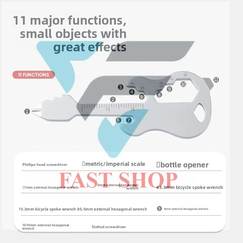 1PC EDC creative multi-function tool card guitar bottle opener measuring gadget Keychain pendant to carry with you.