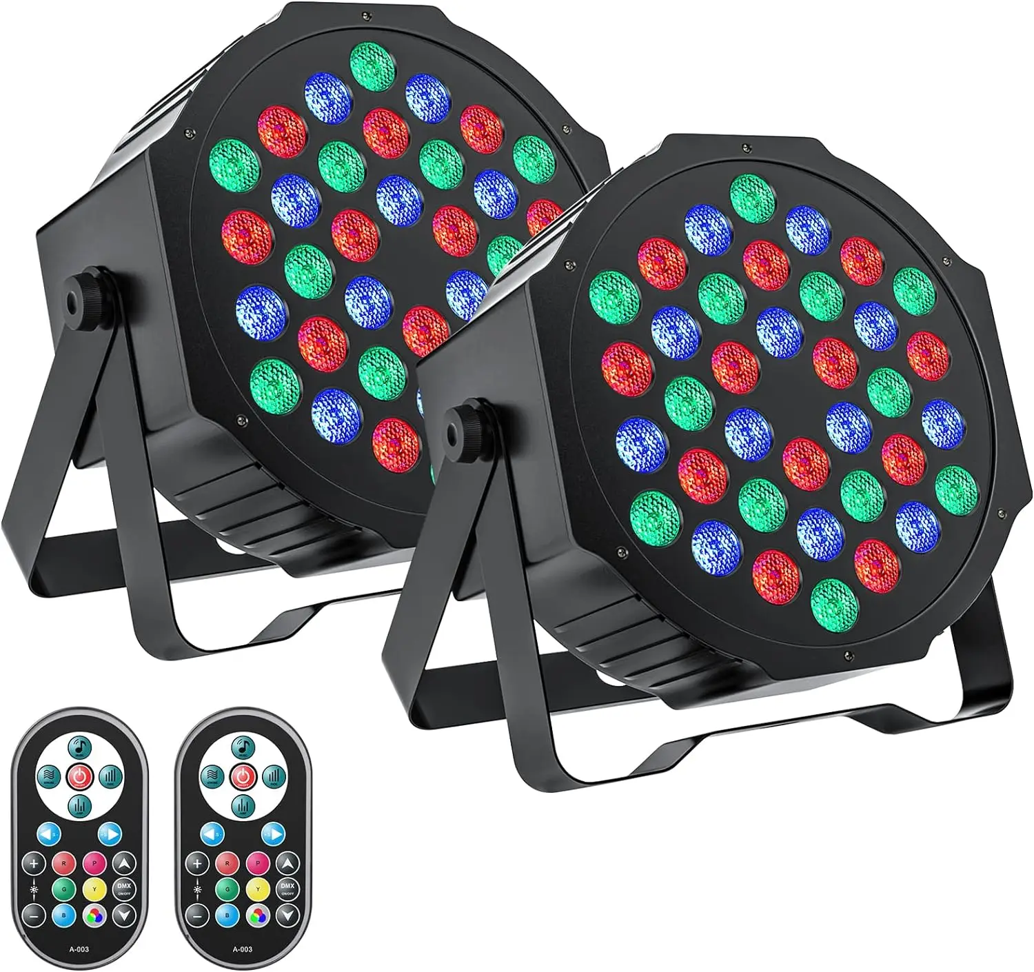 Par de luces LED con cable para iluminación de escenario, luces con Control remoto activado por sonido, RGB 36, 2 piezas, para DJ, boda, fiesta, Club