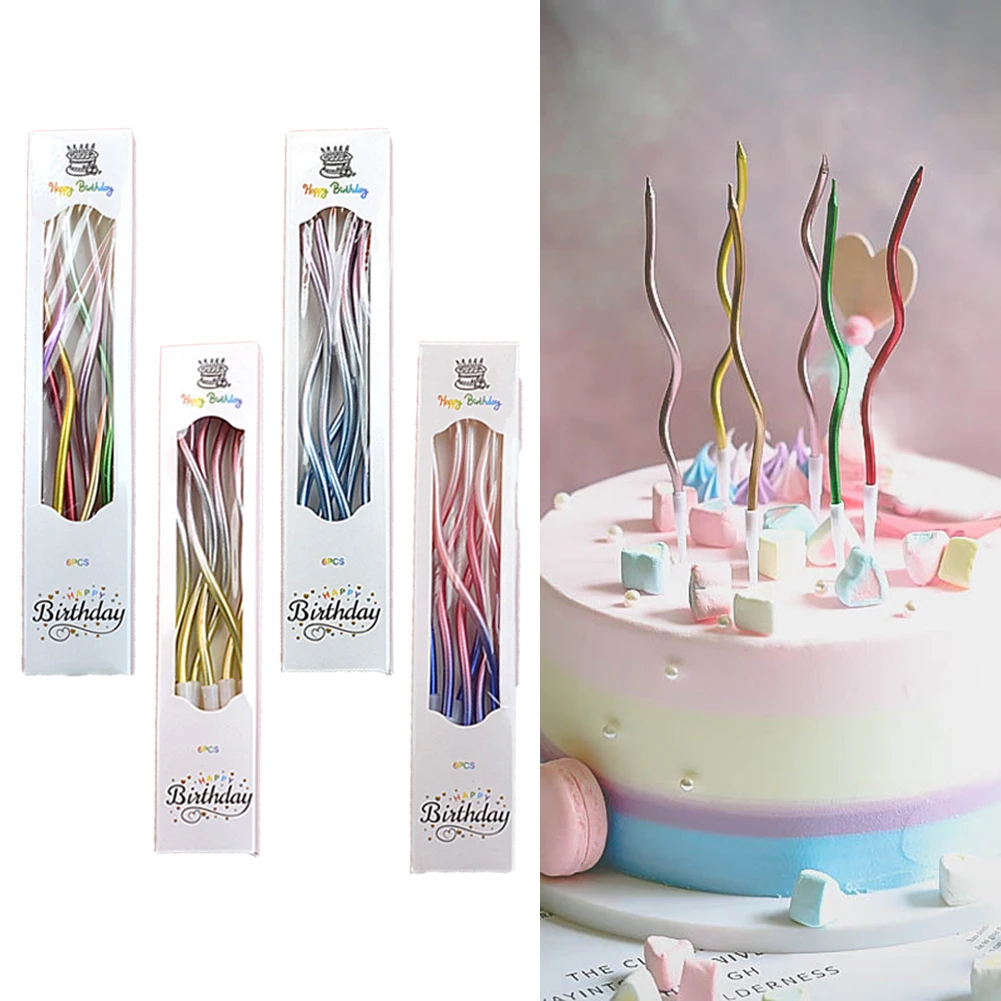 6 PCS Gradient Thread Long Candle Multi Color Thin Candle Happy Birthday Party Cake Decoration Romantic Valentine's Day