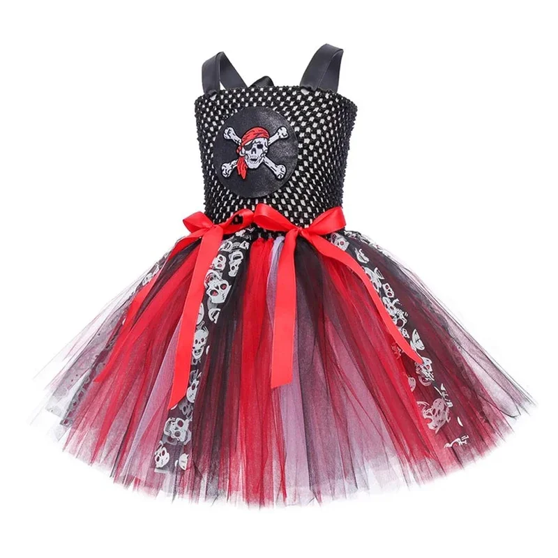RT01 Costume cosplay pirata di Halloween per bambini 2025 Nuove ragazze Moda Maglia Color Block Gonna di pizzo Carnevale Compleanno Palcoscenico * JK2