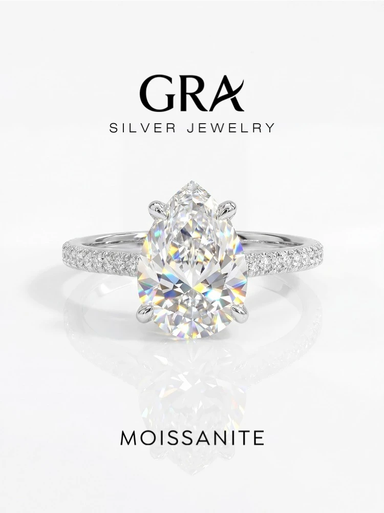 GRA 2CT Moissanite Diamond Rings for Women Real 925 Sterling Silver Water Drop Shaped Ring Wedding Luxry Fashion Fine Jewelry