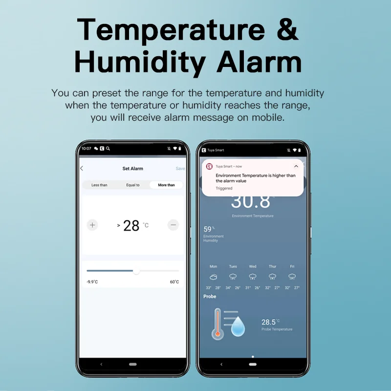 Tuya WiFi Sensor de Temperatura e Umidade, Sonda Externa, Higrômetro Doméstico Inteligente, Monitoramento de Aplicativos, Plantas, Aquário, Janela