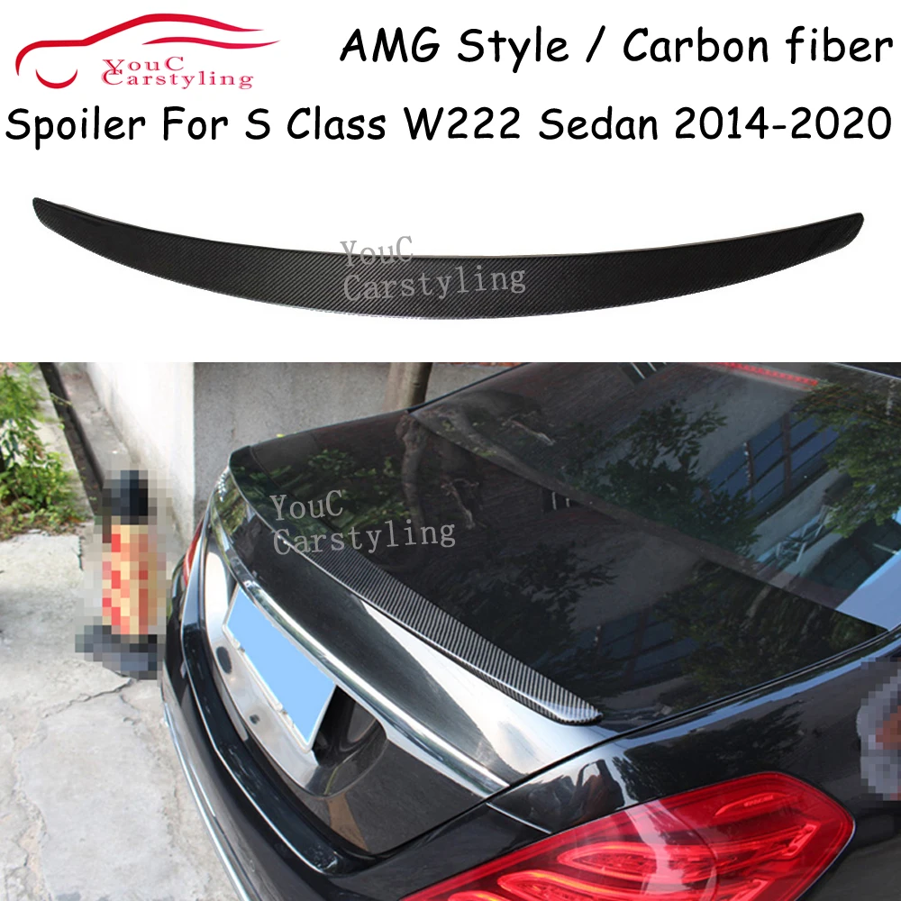 W222 AMG Style Carbon Fiber Trunk Boot Lip Spoiler for Mercedes S Class W222 4-door Sedan 2014-2020 S350 S400 S450 S500 S600