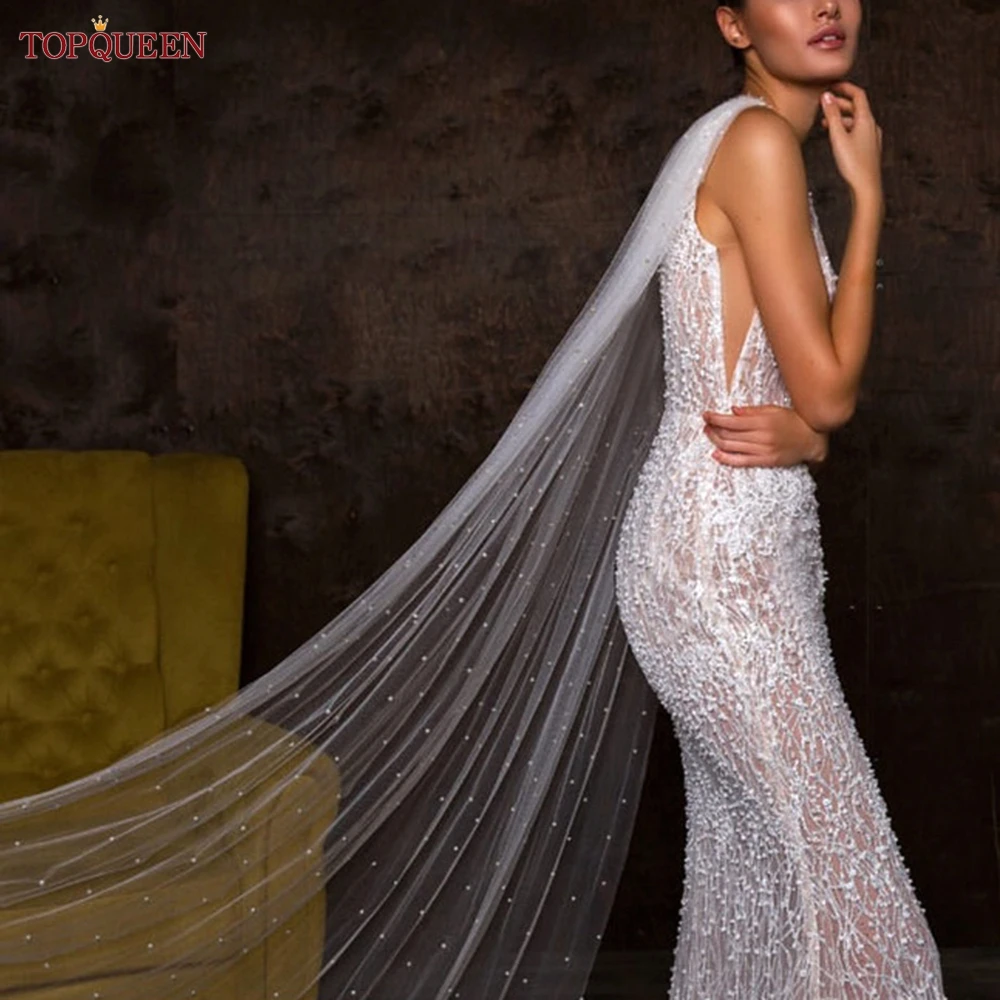 TOPQUEEN-capa de boda G78 para mujer, velo, cubierta de hombro para vestido de novia, Bolero de noche para mujer, ala de talla grande, bricolaje