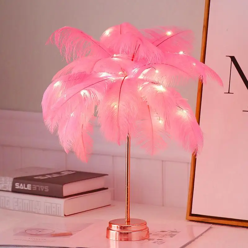 Feather Table Lamp  Tree Shape LED Lights Decorative Flashing Lamp 5V Night Light Lamps For Bedroom 35CM