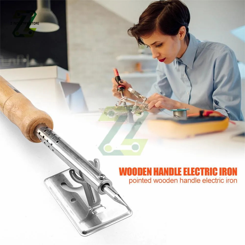 220V Mini Wood Handle Soldering Iron Rework Station Adjustable Temperature Electric Solder Iron 30W/40W/60W/80W/100W