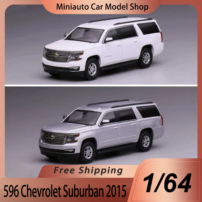 Modelo de Auto Chevrolet Suburban 596 de Aleación Fundida a Presión, Escala 1:64, Color Blanco Plateado, Decoración de Escritorio, Coleccionable para Coleccionistas de Autos, Juguete de Regalo