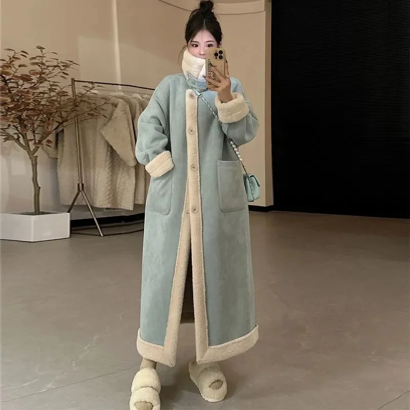 2024 Winter Thick Women's Long Double sided Lamb Plush Suede Suit with Leather Fur Integrated Environmental Protection Fur Coat