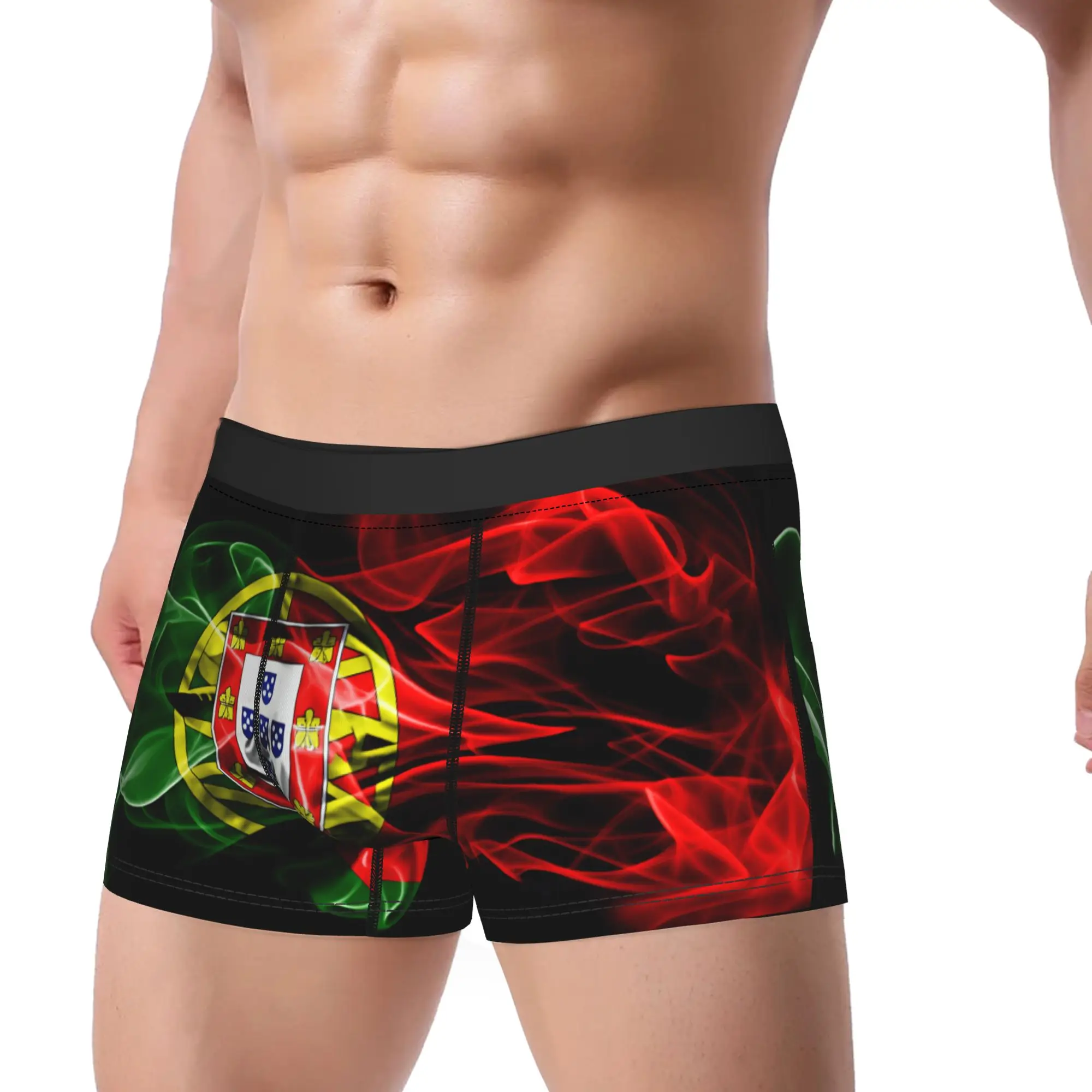 Portugal Flag Smoke Effect Black Background Underwear  Elastic Panties Pattern Shorts Briefs Males Pouch Plus Size Boxer Shorts