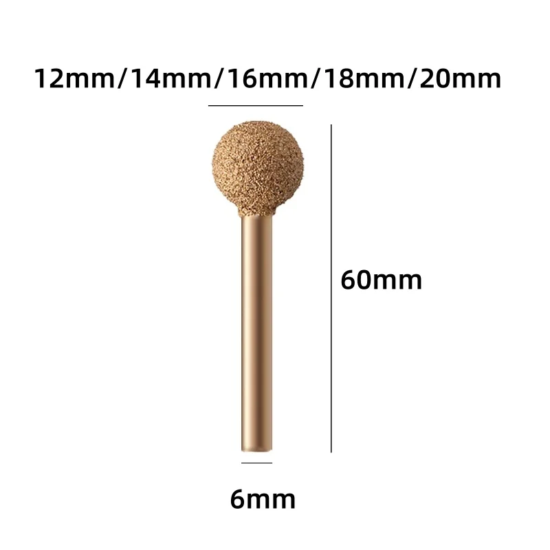 12mm 14mm 16mm 18mm 20mm 25mm Ball Diamond Grinding Head Burr Engraving Bit 6mm 1/4'' Shank Coarse/Fine Grinder
