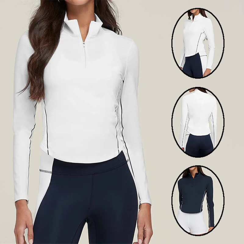 

Women Zipper Collar Tennis Golf Shirts Workout Sports Yoga Fitness Gym Crop Tops Ladies Long Sleeve Breathable Activewear