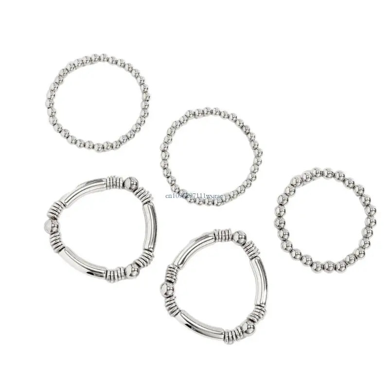 5pcs Metal Chain Bracelets for Women Men Stackable Jewelry Silver Gold Tone