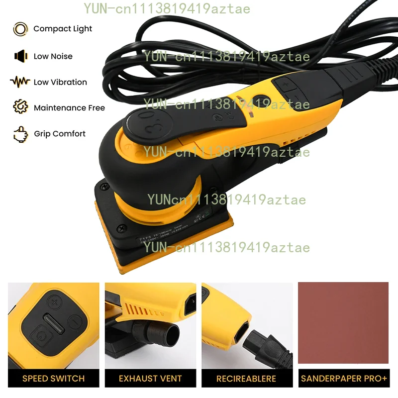Electric Random Orbital Sander 300W Mini Polisher Machine Pluggable Wire Central Vacuum Corner Sanding Machine For Wood Working