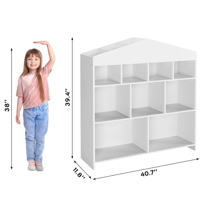 8 Compartments Kids Bookshelf, Large Capactiy Wooden Toy Storage Cabinet For Playroom Kindergarten Classroom