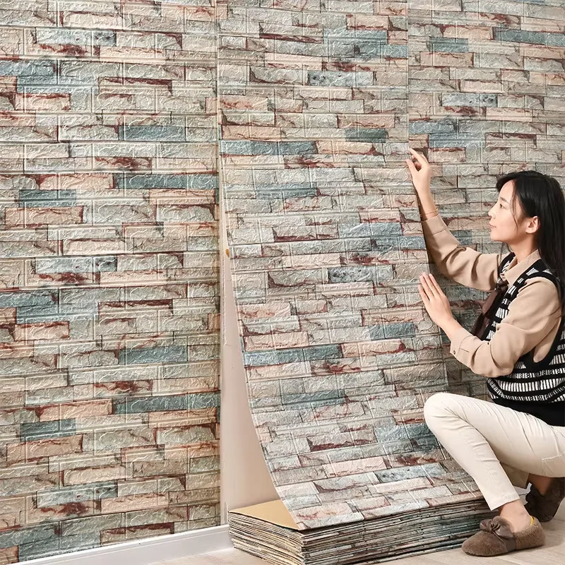 70cm*1/5/10m3D Self-Adhesive Wallpaper  Continuous Waterproof Brick Wall Stickers Living Room Bedroom Children's Room Home Decor
