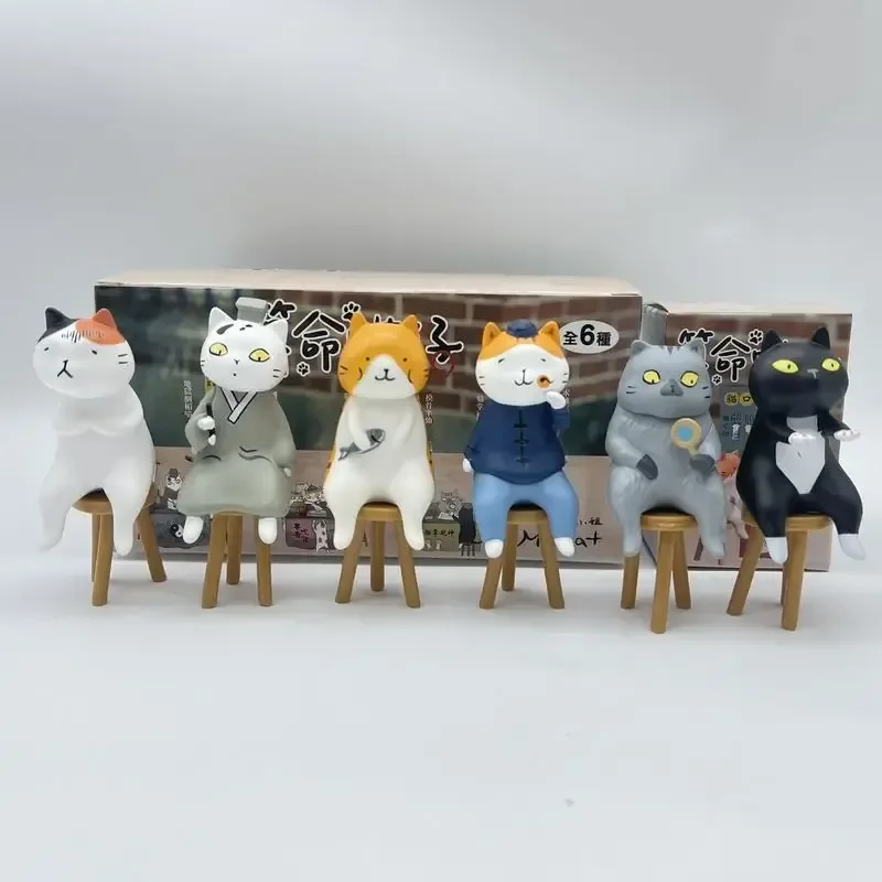 Anime figura adivinhação gato caixa cega bonito gato figura de ação com fezes kawaii mesa decoração brinquedo colecionável presente do festival ﻿
