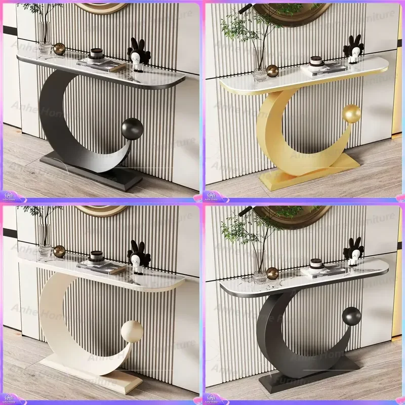 Luxury Italian Style Slim Entryway Table High End Slate Top Console Narrow Hallway Sofa Back Table Modern Furniture for