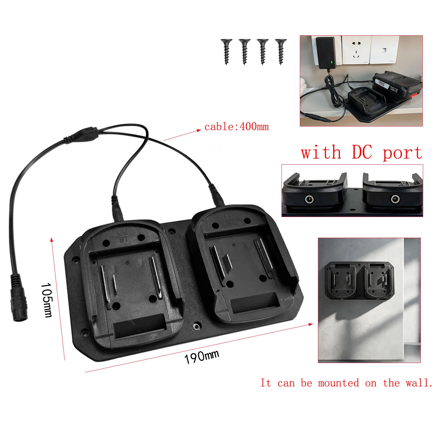 Dual Port 18V Battery Charger Adapter Compatible with For BL1830 and BL1840 Batteries Includes 400mm Charging Cable