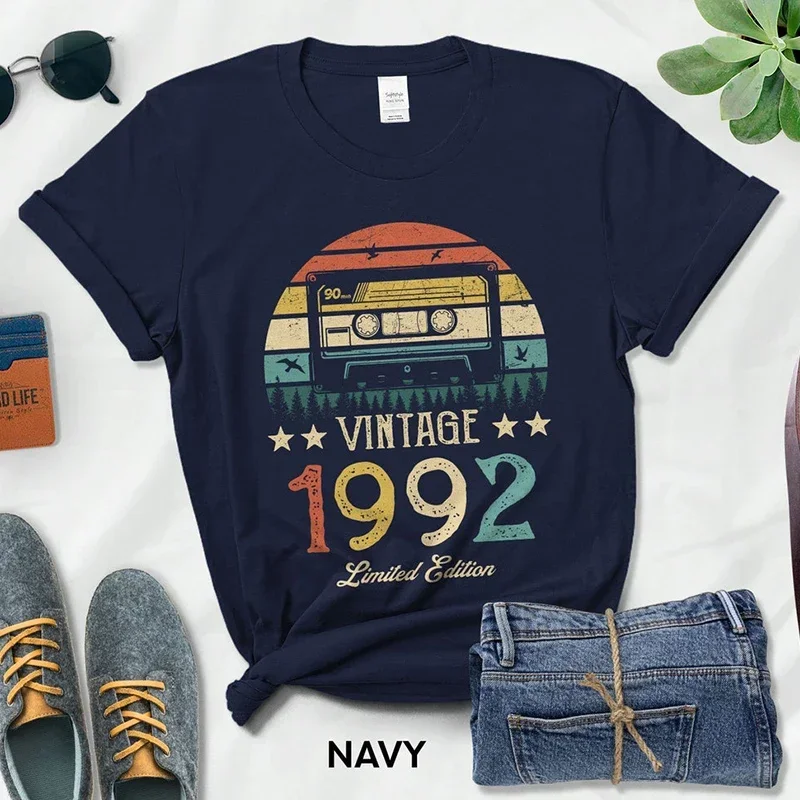 Magnetic Tape Vintage 1992 Limited Edition Woman Tshirts Retro 33th 33 Years Old Birthday Party Gift Femme T Shirts Classic Tops