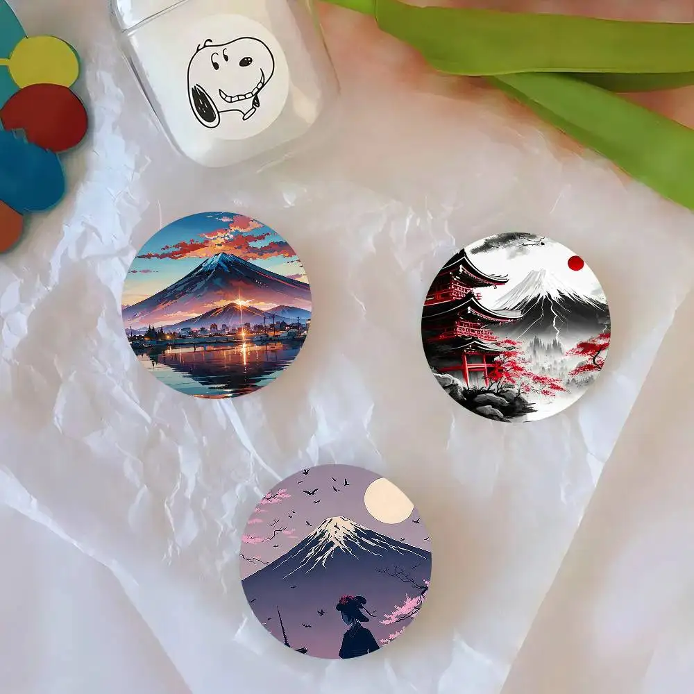 The Scenery Of Mount Fuji In Japan Round Badge Lapel Pins For Backpacks Briefcase Laser Brooch Clothes Gifts