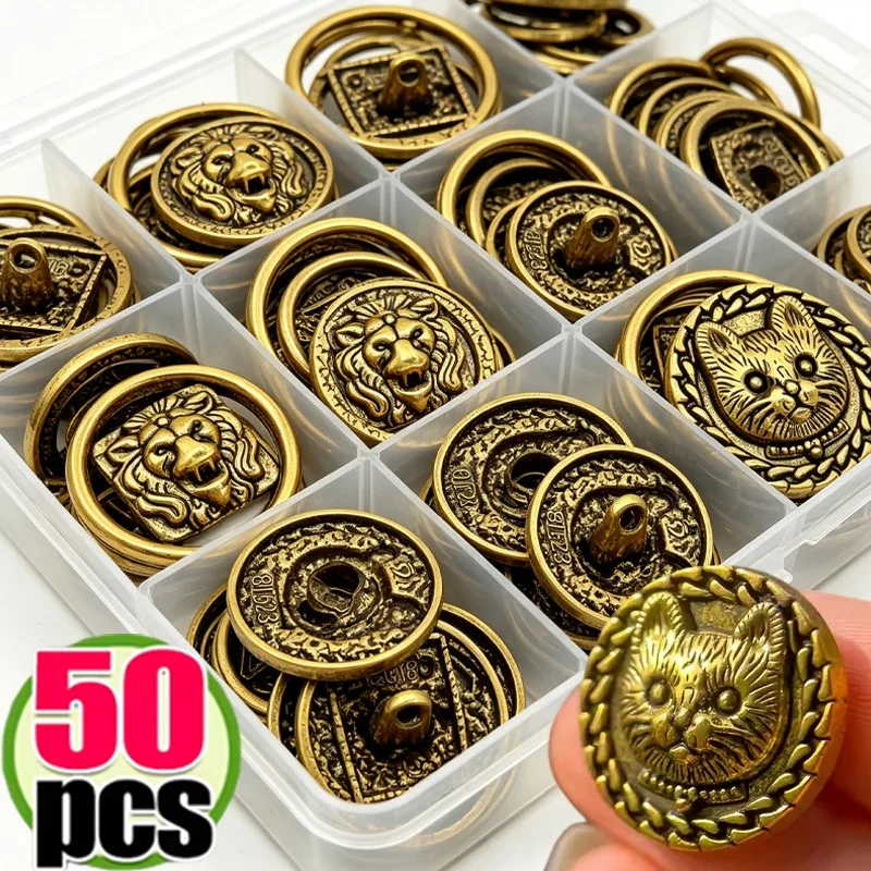 Retro Distressed Gold Lion Cat Buttons for Fashionable Dress Coat Denim Waistcoat Niche Design Clothing Buttons Supplies Bulk