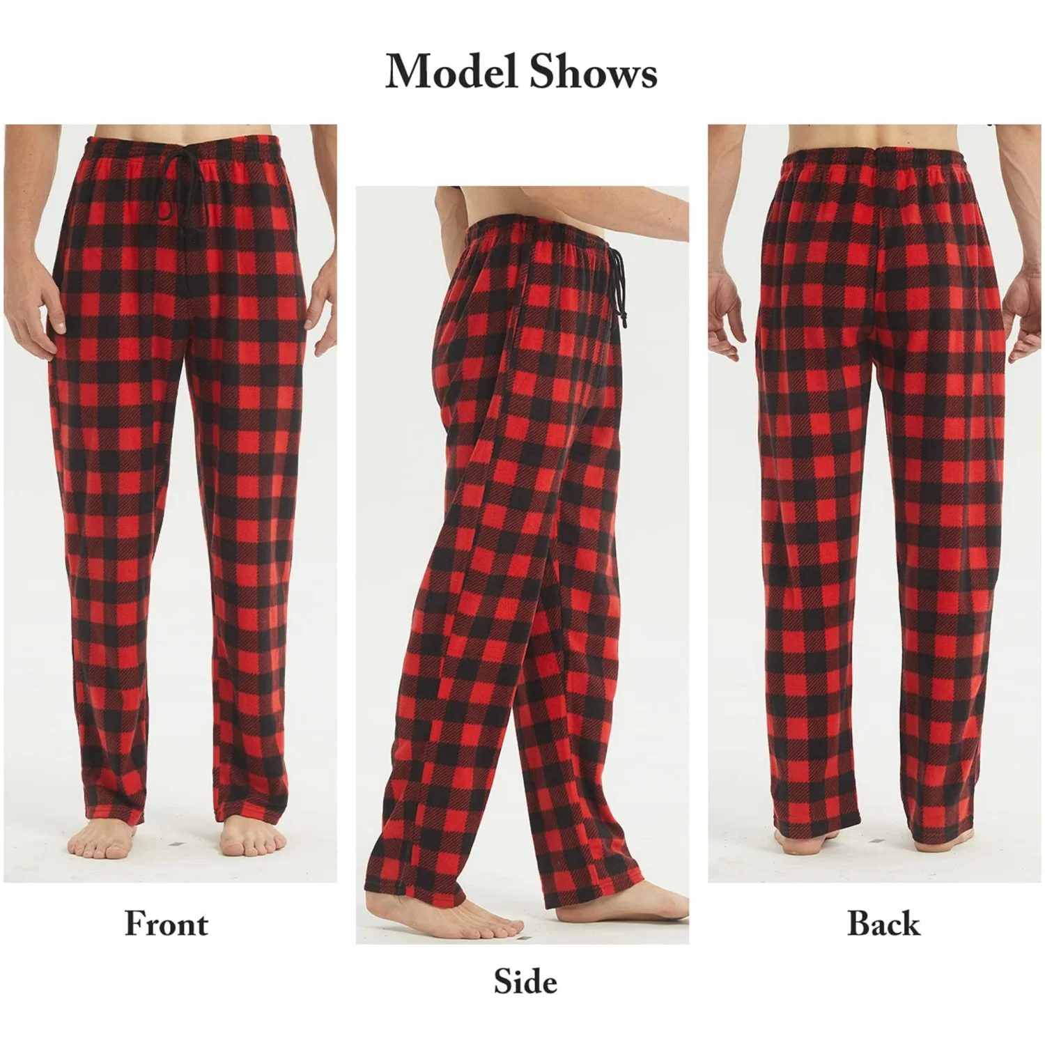 Mens Pajama Pants Set Bottoms Fleece Lounge Sleepwear Lightweight Plaid pj Pants with Pockets Microfleece